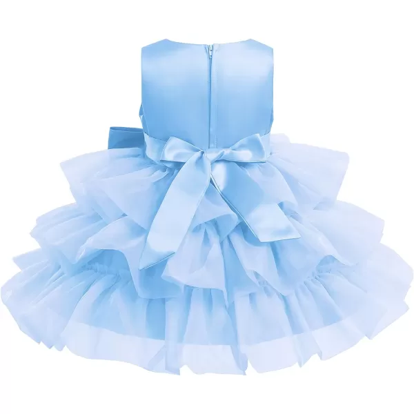 Toddler Baby Flower Girls Sequins Bowknot Tutu Dress Princess Pageant Wedding Birthday Party Organza Puffy Tulle GownBlue