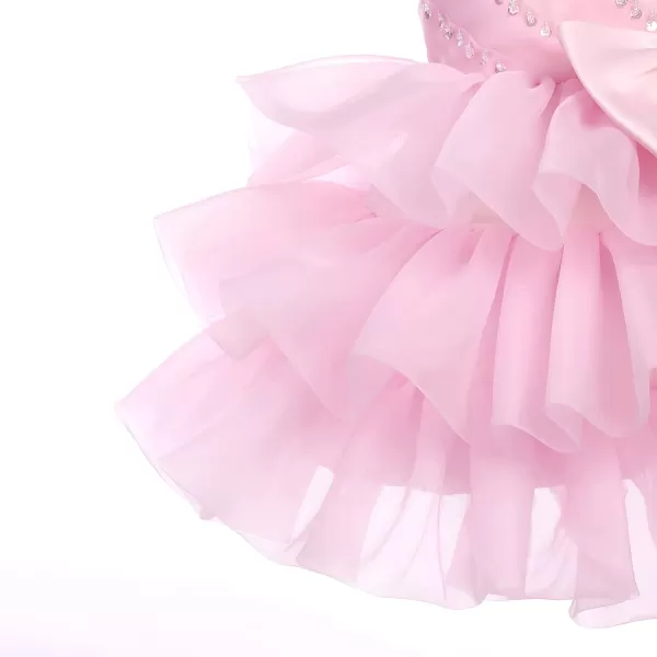 Toddler Baby Flower Girls Sequins Bowknot Tutu Dress Princess Pageant Wedding Birthday Party Organza Puffy Tulle GownLight Pink