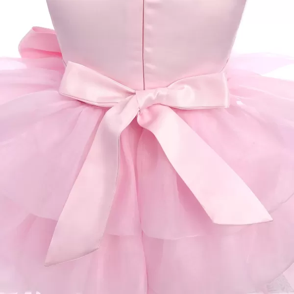 Toddler Baby Flower Girls Sequins Bowknot Tutu Dress Princess Pageant Wedding Birthday Party Organza Puffy Tulle GownLight Pink