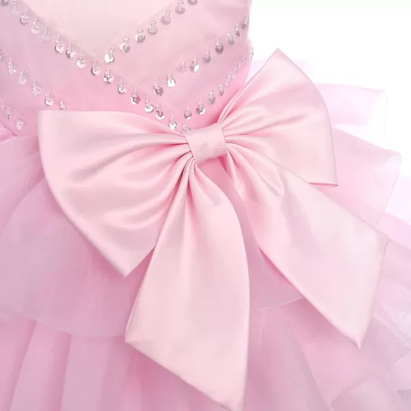 Toddler Baby Flower Girls Sequins Bowknot Tutu Dress Princess Pageant Wedding Birthday Party Organza Puffy Tulle GownLight Pink