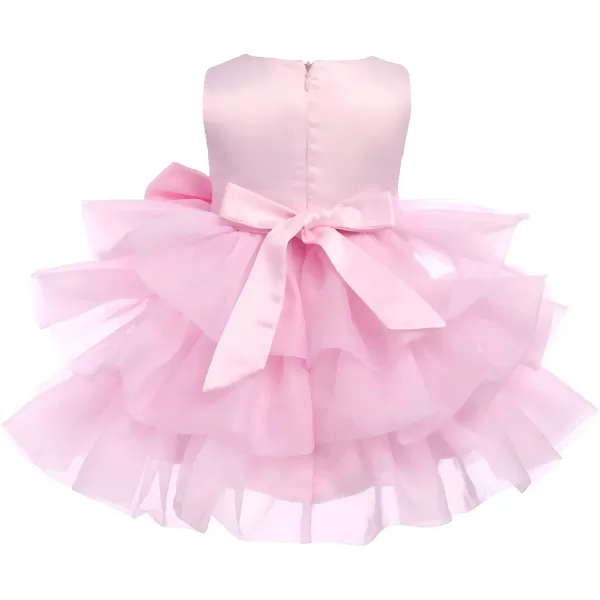 Toddler Baby Flower Girls Sequins Bowknot Tutu Dress Princess Pageant Wedding Birthday Party Organza Puffy Tulle GownLight Pink