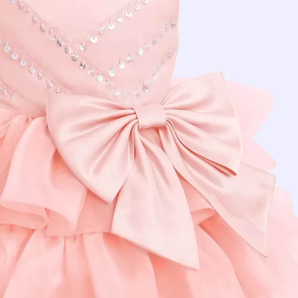 Toddler Baby Flower Girls Sequins Bowknot Tutu Dress Princess Pageant Wedding Birthday Party Organza Puffy Tulle GownPink