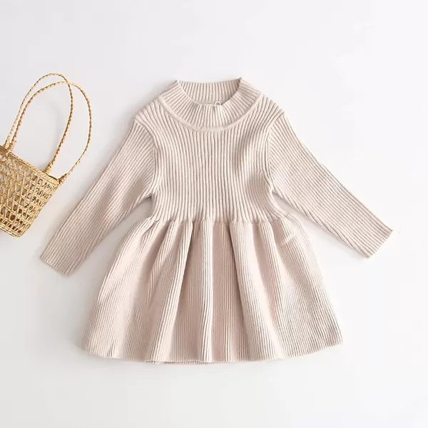 Toddler Baby Girl Knit Sweater Dress Kids Ruffle Long Sleeve Casual Birthday Christmas Party Dresses Top Winter OutfitApricot