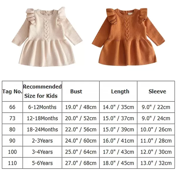 Toddler Baby Girl Knit Sweater Dress Kids Ruffle Long Sleeve Casual Birthday Christmas Party Dresses Top Winter OutfitApricot Ruffle