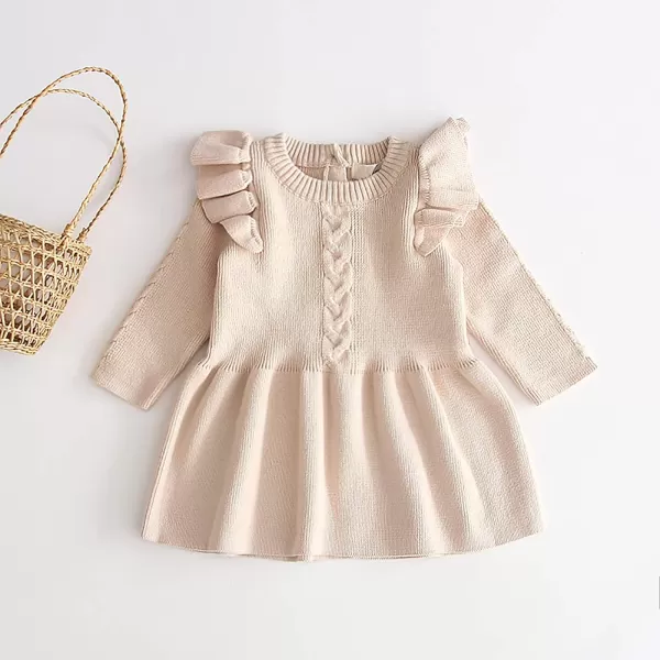 Toddler Baby Girl Knit Sweater Dress Kids Ruffle Long Sleeve Casual Birthday Christmas Party Dresses Top Winter OutfitApricot Ruffle