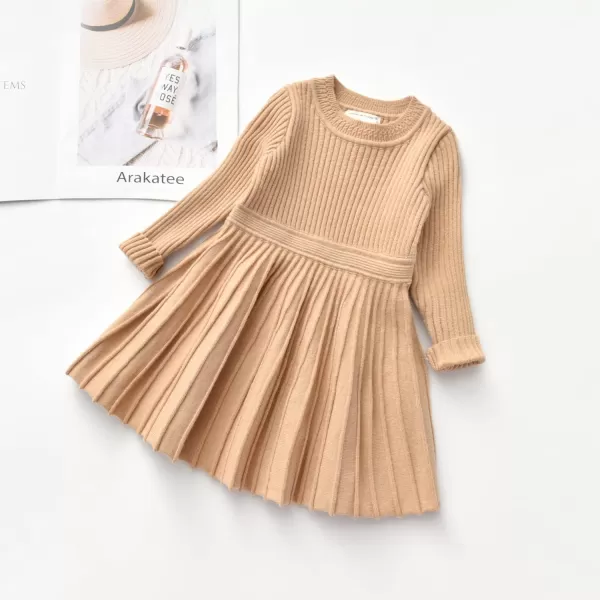 Toddler Baby Girl Knit Sweater Dress Kids Ruffle Long Sleeve Casual Birthday Christmas Party Dresses Top Winter OutfitBeige