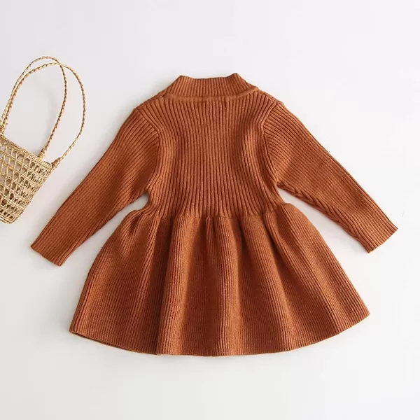 Toddler Baby Girl Knit Sweater Dress Kids Ruffle Long Sleeve Casual Birthday Christmas Party Dresses Top Winter OutfitBrown