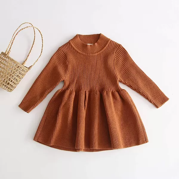 Toddler Baby Girl Knit Sweater Dress Kids Ruffle Long Sleeve Casual Birthday Christmas Party Dresses Top Winter OutfitBrown