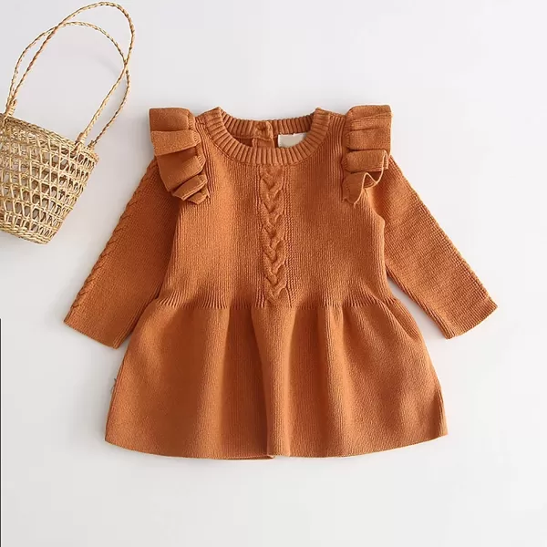 Toddler Baby Girl Knit Sweater Dress Kids Ruffle Long Sleeve Casual Birthday Christmas Party Dresses Top Winter OutfitBrown Ruffle
