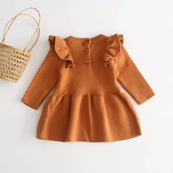 Toddler Baby Girl Knit Sweater Dress Kids Ruffle Long Sleeve Casual Birthday Christmas Party Dresses Top Winter OutfitBrown Ruffle