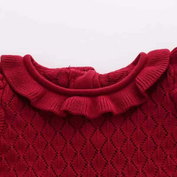 Toddler Baby Girl Knit Sweater Dress Kids Ruffle Long Sleeve Casual Birthday Christmas Party Dresses Top Winter OutfitDark Red