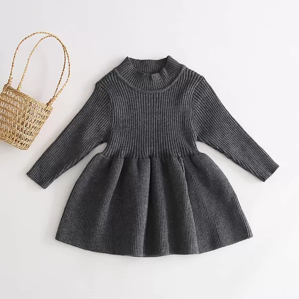 Toddler Baby Girl Knit Sweater Dress Kids Ruffle Long Sleeve Casual Birthday Christmas Party Dresses Top Winter OutfitGray