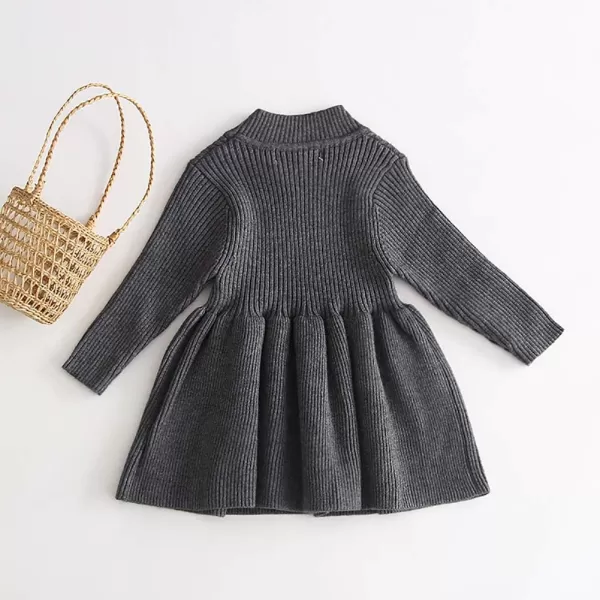 Toddler Baby Girl Knit Sweater Dress Kids Ruffle Long Sleeve Casual Birthday Christmas Party Dresses Top Winter OutfitGray