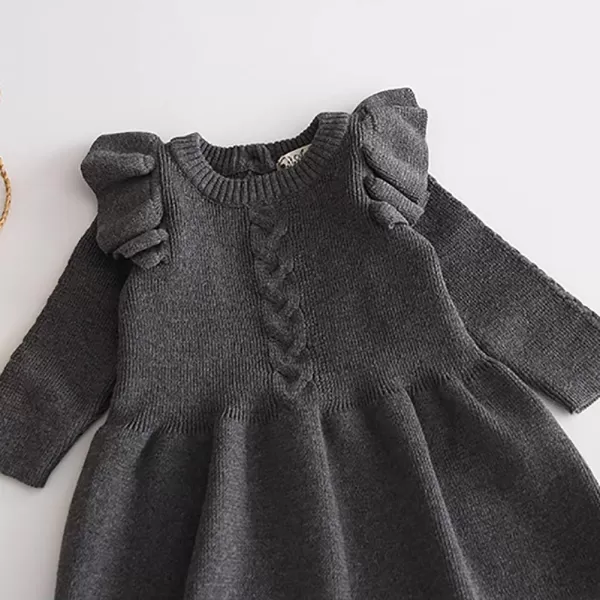 Toddler Baby Girl Knit Sweater Dress Kids Ruffle Long Sleeve Casual Birthday Christmas Party Dresses Top Winter OutfitGray Ruffle