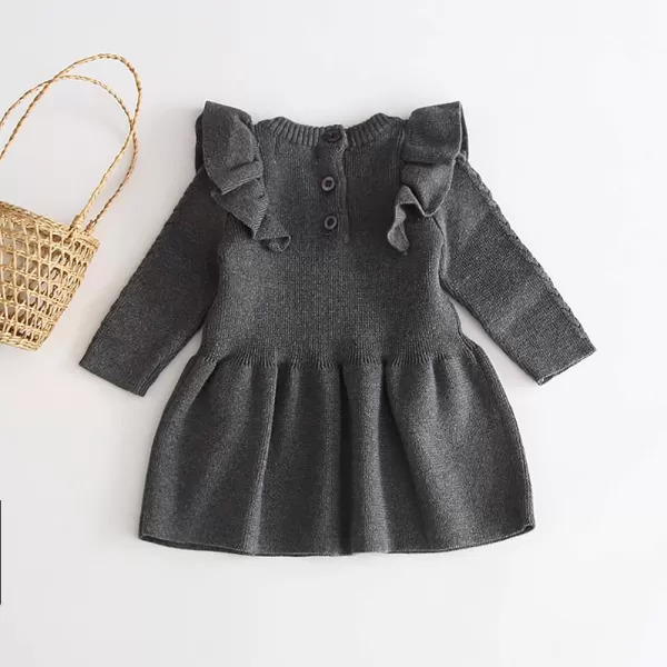 Toddler Baby Girl Knit Sweater Dress Kids Ruffle Long Sleeve Casual Birthday Christmas Party Dresses Top Winter OutfitGray Ruffle