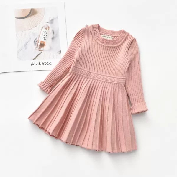 Toddler Baby Girl Knit Sweater Dress Kids Ruffle Long Sleeve Casual Birthday Christmas Party Dresses Top Winter OutfitPink  Ruffle