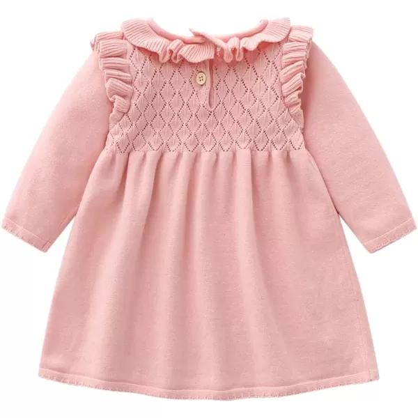 Toddler Baby Girl Knit Sweater Dress Kids Ruffle Long Sleeve Casual Birthday Christmas Party Dresses Top Winter OutfitPink