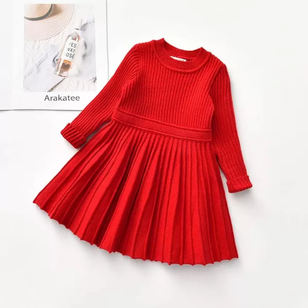 Toddler Baby Girl Knit Sweater Dress Kids Ruffle Long Sleeve Casual Birthday Christmas Party Dresses Top Winter OutfitRed