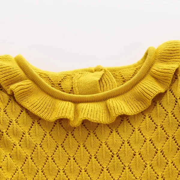 Toddler Baby Girl Knit Sweater Dress Kids Ruffle Long Sleeve Casual Birthday Christmas Party Dresses Top Winter OutfitYellow