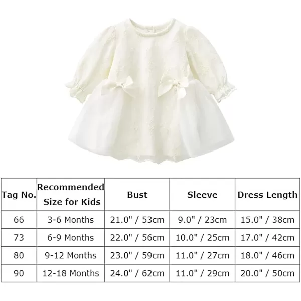 Toddler Baby Girl Long Sleeve Fall Dress Flower Lace Wedding First Birthday Baptism Christening Dresses with Hat OutfitBeige Bow