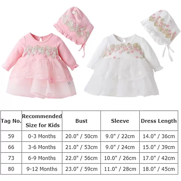 Toddler Baby Girl Long Sleeve Fall Dress Flower Lace Wedding First Birthday Baptism Christening Dresses with Hat OutfitPink Flower