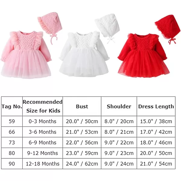 Toddler Baby Girl Long Sleeve Fall Dress Flower Lace Wedding First Birthday Baptism Christening Dresses with Hat OutfitPink Flower Lace