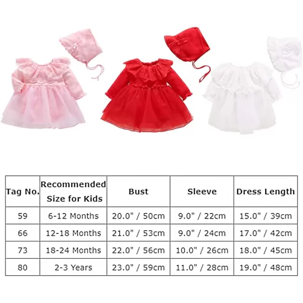 Toddler Baby Girl Long Sleeve Fall Dress Flower Lace Wedding First Birthday Baptism Christening Dresses with Hat OutfitPink Ruffle