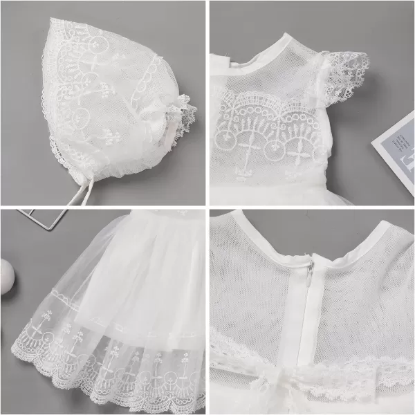 Toddler Baby Girl Long Sleeve Fall Dress Flower Lace Wedding First Birthday Baptism Christening Dresses with Hat OutfitWhite Lace  Ruffle