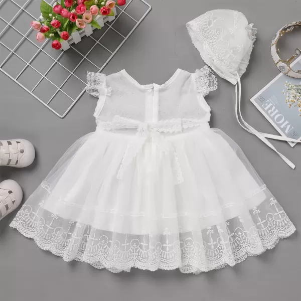 Toddler Baby Girl Long Sleeve Fall Dress Flower Lace Wedding First Birthday Baptism Christening Dresses with Hat OutfitWhite Lace  Ruffle