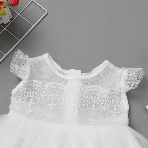 Toddler Baby Girl Long Sleeve Fall Dress Flower Lace Wedding First Birthday Baptism Christening Dresses with Hat OutfitWhite Lace  Ruffle