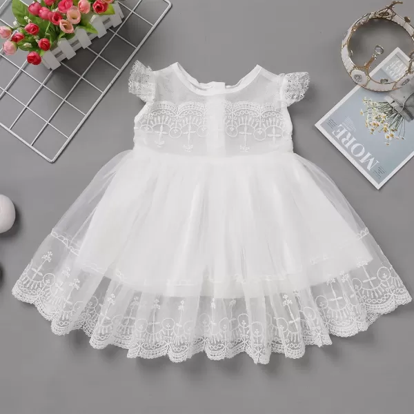 Toddler Baby Girl Long Sleeve Fall Dress Flower Lace Wedding First Birthday Baptism Christening Dresses with Hat OutfitWhite Lace  Ruffle