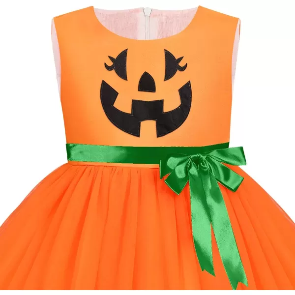 Toddler Baby Girls Halloween Pumpkin Dress Ghost Costume Princess Pageant Birthday Party Gown Fancy Dress up CosplayOrange Pumpkin 2pcs Outfit