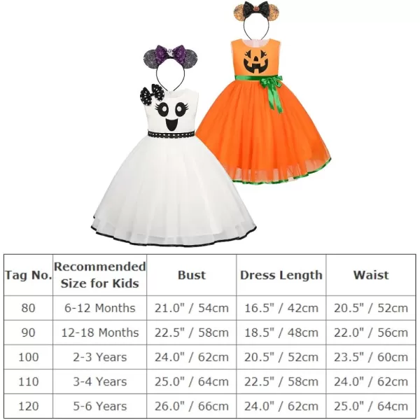 Toddler Baby Girls Halloween Pumpkin Dress Ghost Costume Princess Pageant Birthday Party Gown Fancy Dress up CosplayOrange Pumpkin 2pcs Outfit