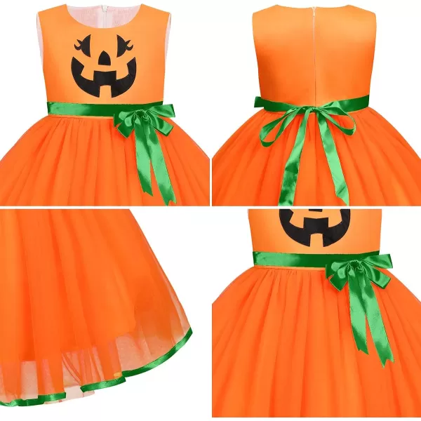 Toddler Baby Girls Halloween Pumpkin Dress Ghost Costume Princess Pageant Birthday Party Gown Fancy Dress up CosplayOrange Pumpkin 2pcs Outfit