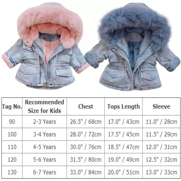 Toddler Girl Denim Fur Jacket Thicken Warm Fleece Lined Long Sleeve Hooded Jean Outwear Winter Coat for Girls Kids 17TBlue