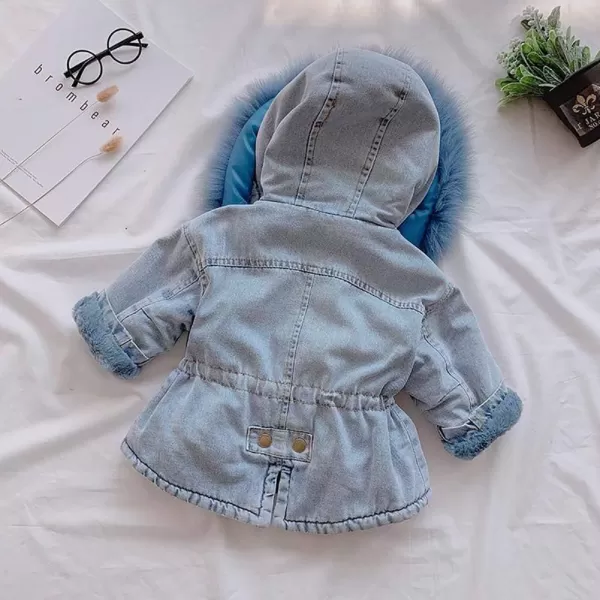 Toddler Girl Denim Fur Jacket Thicken Warm Fleece Lined Long Sleeve Hooded Jean Outwear Winter Coat for Girls Kids 17TBlue