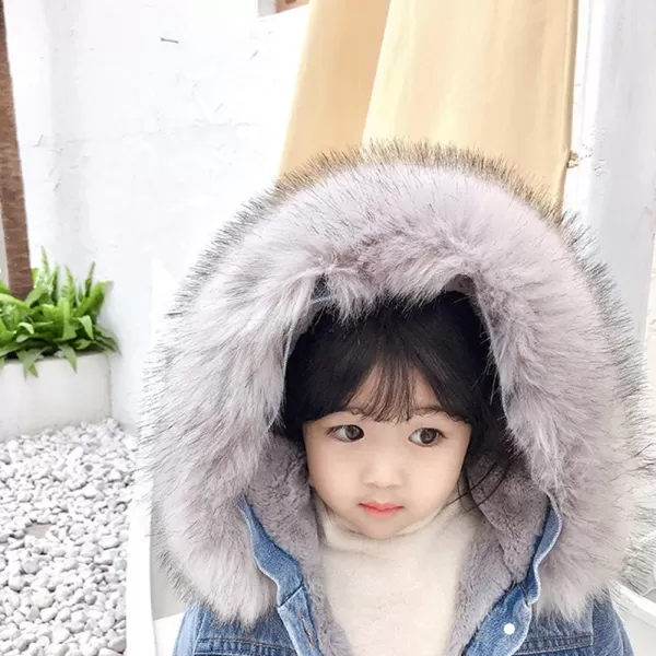 Toddler Girl Denim Fur Jacket Thicken Warm Fleece Lined Long Sleeve Hooded Jean Outwear Winter Coat for Girls Kids 17TGray