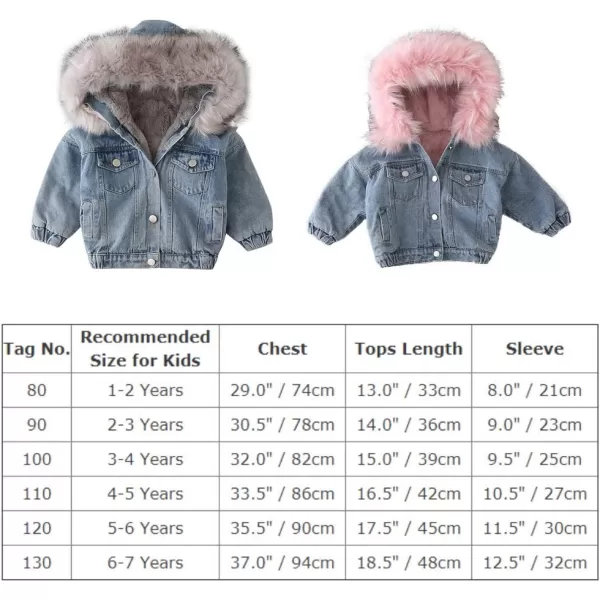 Toddler Girl Denim Fur Jacket Thicken Warm Fleece Lined Long Sleeve Hooded Jean Outwear Winter Coat for Girls Kids 17TGray