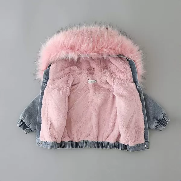 Toddler Girl Denim Fur Jacket Thicken Warm Fleece Lined Long Sleeve Hooded Jean Outwear Winter Coat for Girls Kids 17TPink 01