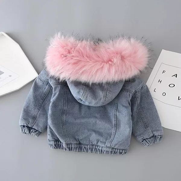 Toddler Girl Denim Fur Jacket Thicken Warm Fleece Lined Long Sleeve Hooded Jean Outwear Winter Coat for Girls Kids 17TPink 01