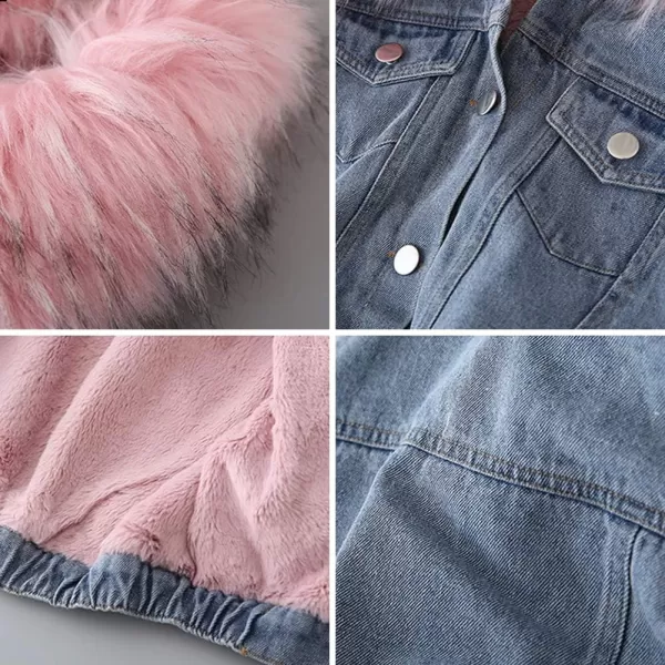 Toddler Girl Denim Fur Jacket Thicken Warm Fleece Lined Long Sleeve Hooded Jean Outwear Winter Coat for Girls Kids 17TPink 01