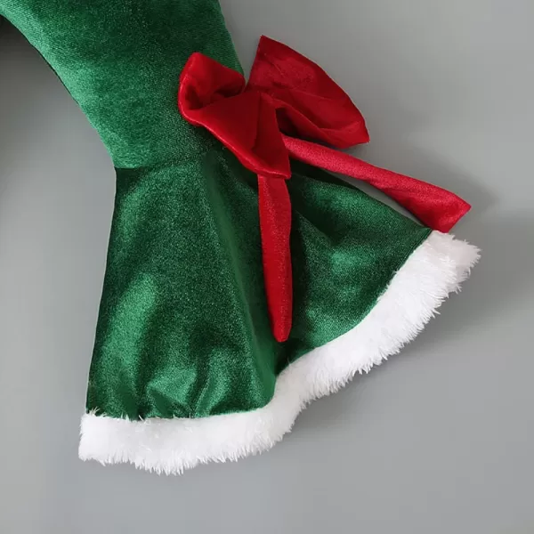 Toddler Kids Baby Girls Christmas Outfits Santa Claus Costume Velvet Long Sleeve Top Bell Bottom Pants Hat Xmas ClothesGreen  Hat