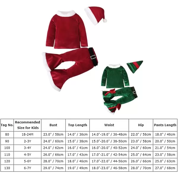 Toddler Kids Baby Girls Christmas Outfits Santa Claus Costume Velvet Long Sleeve Top Bell Bottom Pants Hat Xmas ClothesGreen  Hat