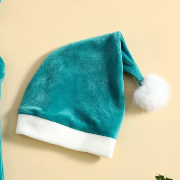 Toddler Kids Baby Girls Christmas Outfits Santa Claus Costume Velvet Long Sleeve Top Bell Bottom Pants Hat Xmas ClothesGreen Jumpsuit  Hat