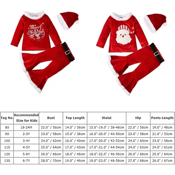 Toddler Kids Baby Girls Christmas Outfits Santa Claus Costume Velvet Long Sleeve Top Bell Bottom Pants Hat Xmas ClothesRed  Hat Letters