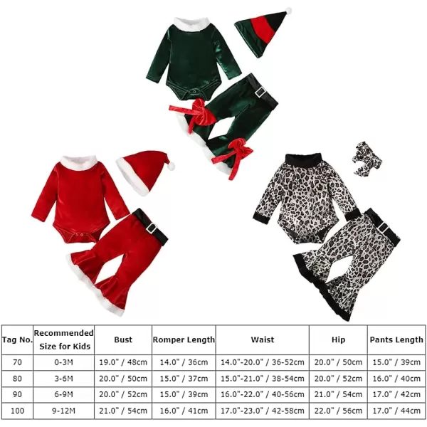 Toddler Kids Baby Girls Christmas Outfits Santa Claus Costume Velvet Long Sleeve Top Bell Bottom Pants Hat Xmas ClothesRed  Hat Romper Set