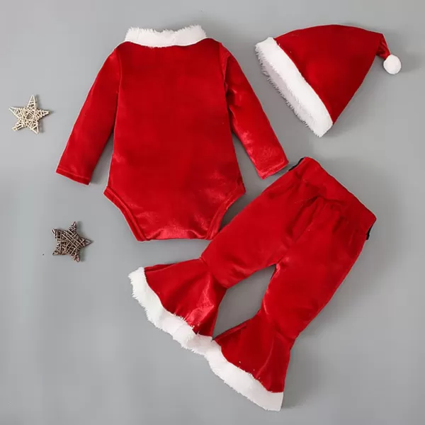 Toddler Kids Baby Girls Christmas Outfits Santa Claus Costume Velvet Long Sleeve Top Bell Bottom Pants Hat Xmas ClothesRed  Hat Romper Set