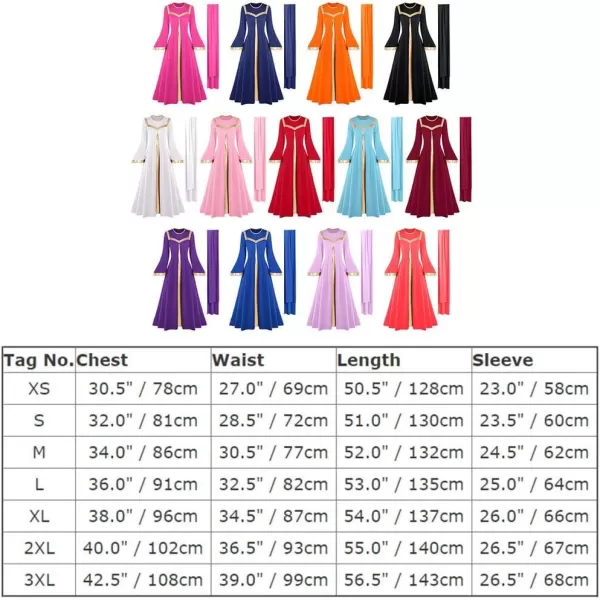 Women Gold Metallic Bell Long Sleeve Praise Dance Dress with Waistband Liturgical Dancewear Church Robe Worship CostumeBlack