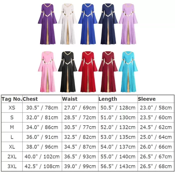 Women Metallic Bell Long Sleeve Praise Dance Dress Loose Fit Full Length Liturgical Lyrical Dancewear Worship CostumePink