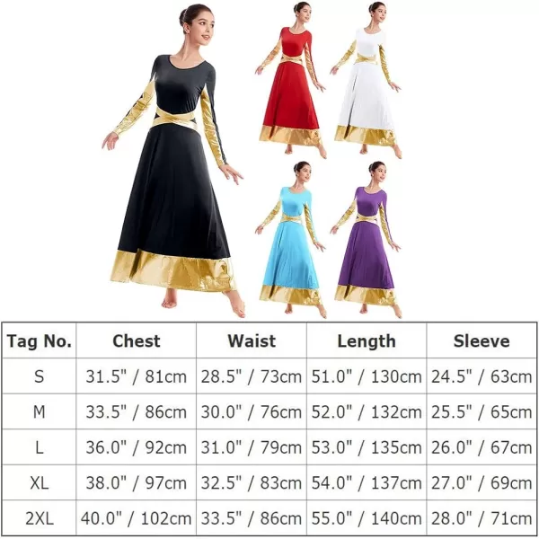 Women Metallic Cross Color Block Liturgical Praise Dance Dresses Christian Church Robe Worship Skirt Ballet DancewearBlue